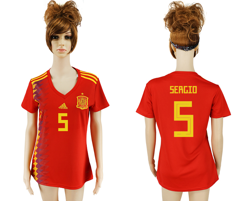 Maillot de femmes par cher Spain #5 SERGIO  2018 FIFA World Cup